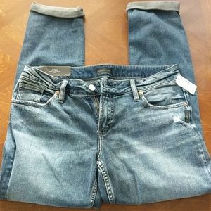 Silver Slim Mid Rise Distressed Boyfriend Jeans